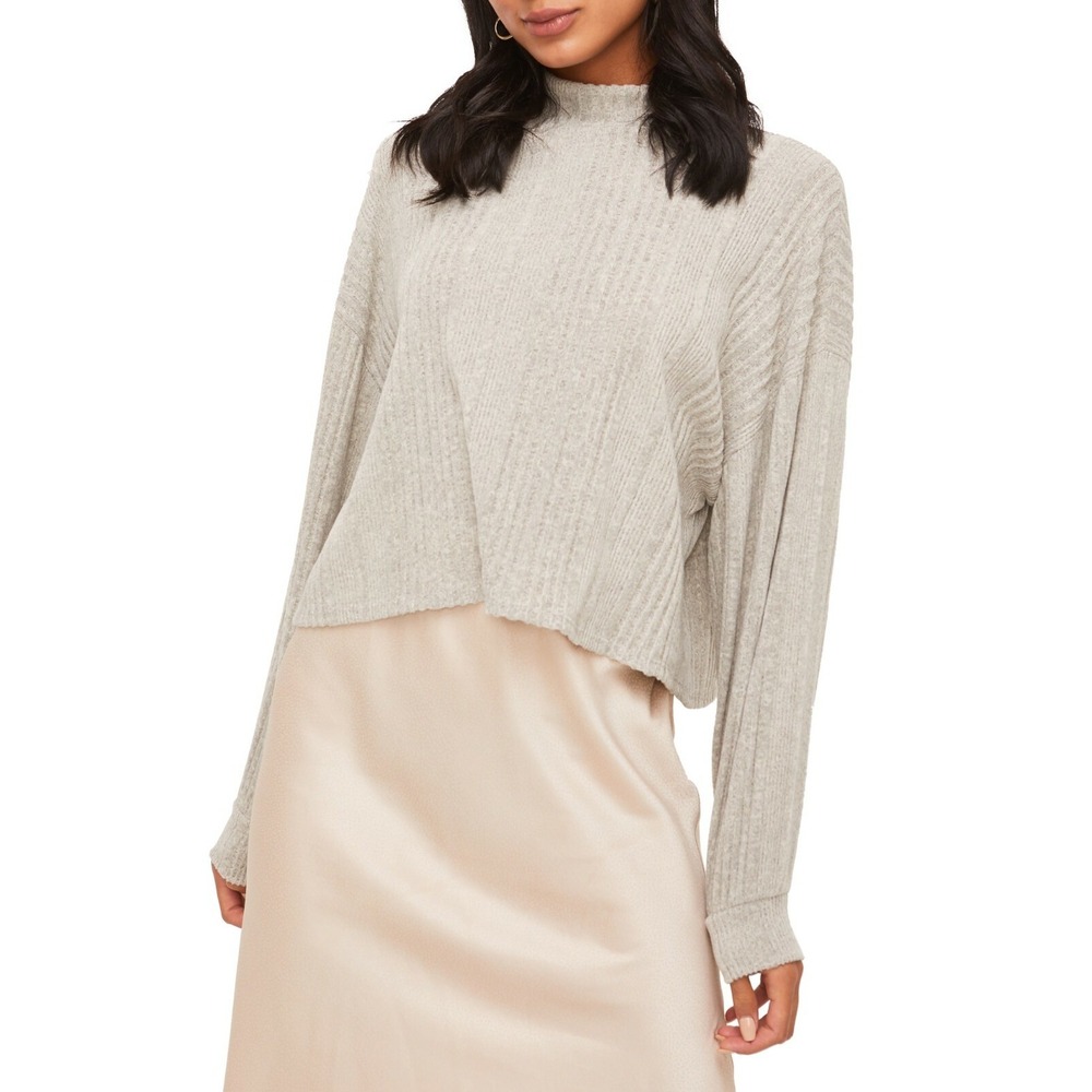 Women's All In Favor Mock Neck Ribbed Sweater, Size X-Small - Grey NWT